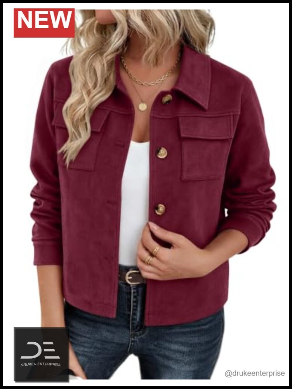 Faux Suede Cropped Button Up Shacket Long Sleeve Casual Jacket